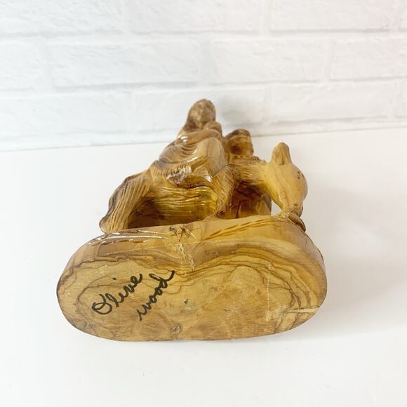 Vtg Hand Carved Olive Wood Holy Family Figurine Baby Jesus Mary Joseph & Donkey - Picture 6 of 7